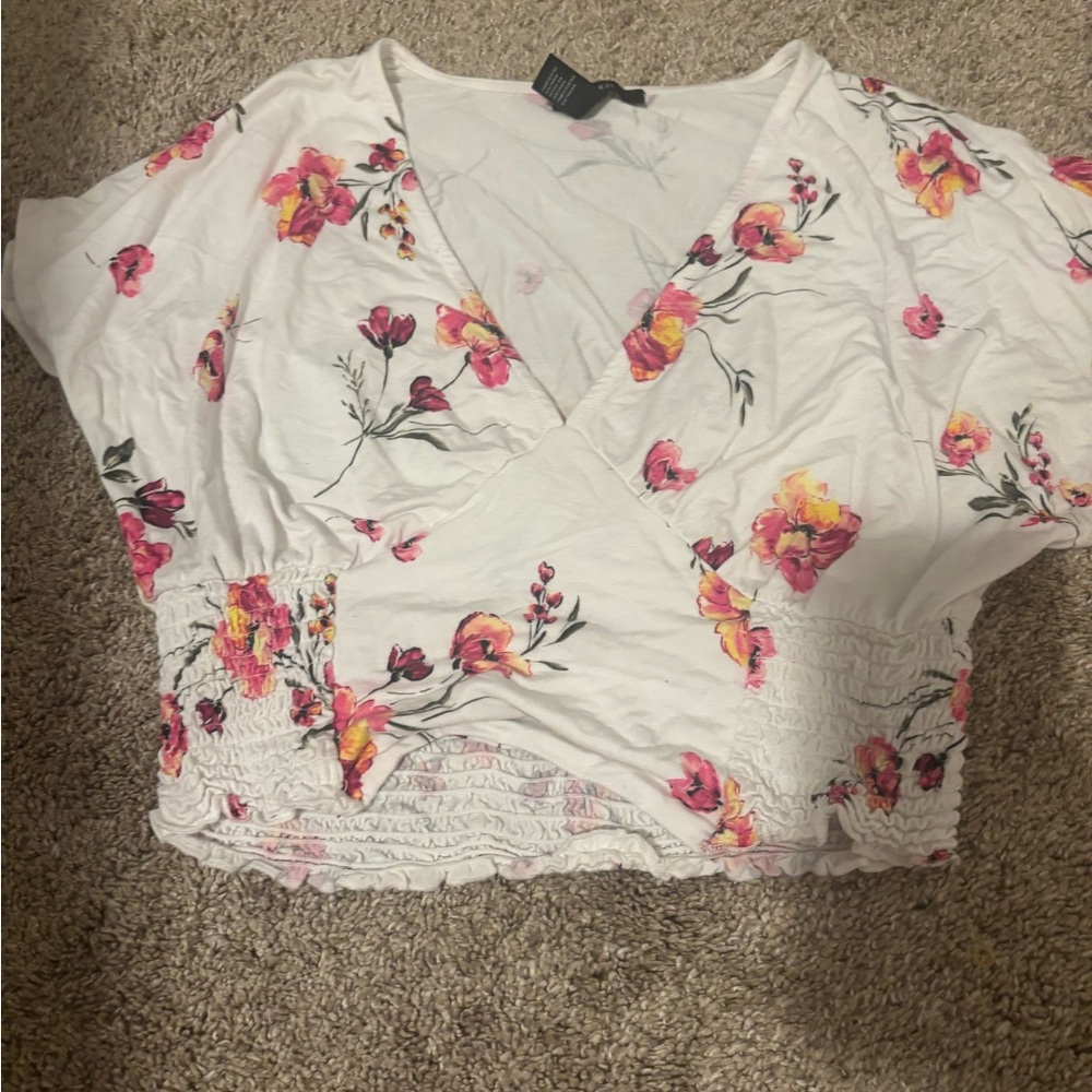 Floral Wrap Top - White and Pink
